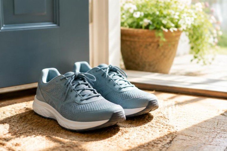 Walking shoes ready by the door