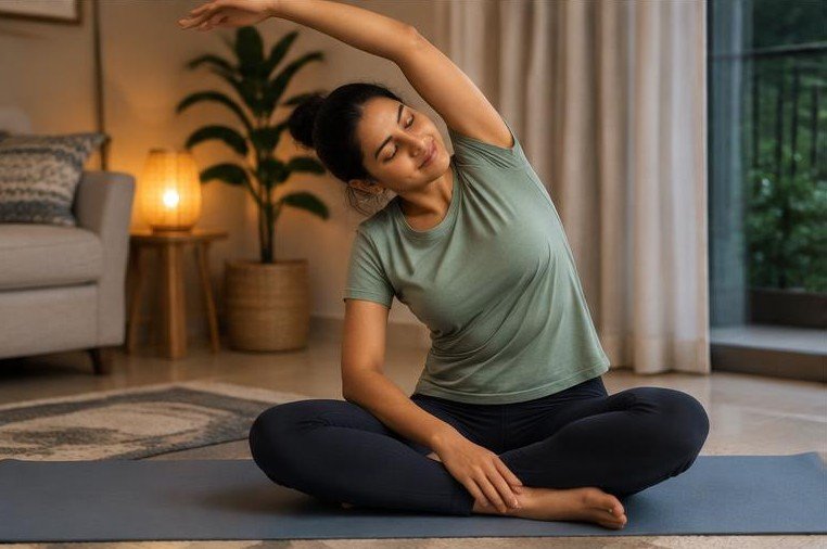 A gentle seated stretch at home